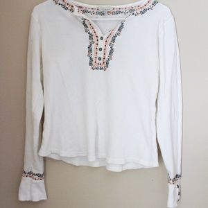 Lucky Brand White Long Sleeve with Embroidery